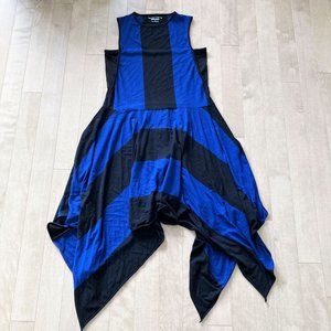 Derek Lam 10C sleeveless black & blue striped dress asymmetrical hem relaxed fit